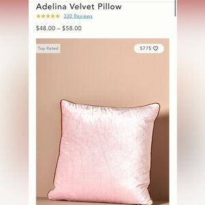 Anthropologie Square Pink Velvet Pillow
